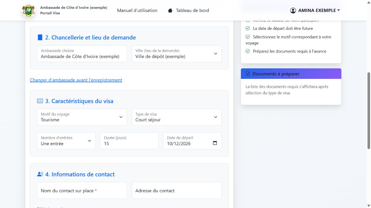 Les choix et les montants affichés dans votre dossier peuvent différer de cet exemple.